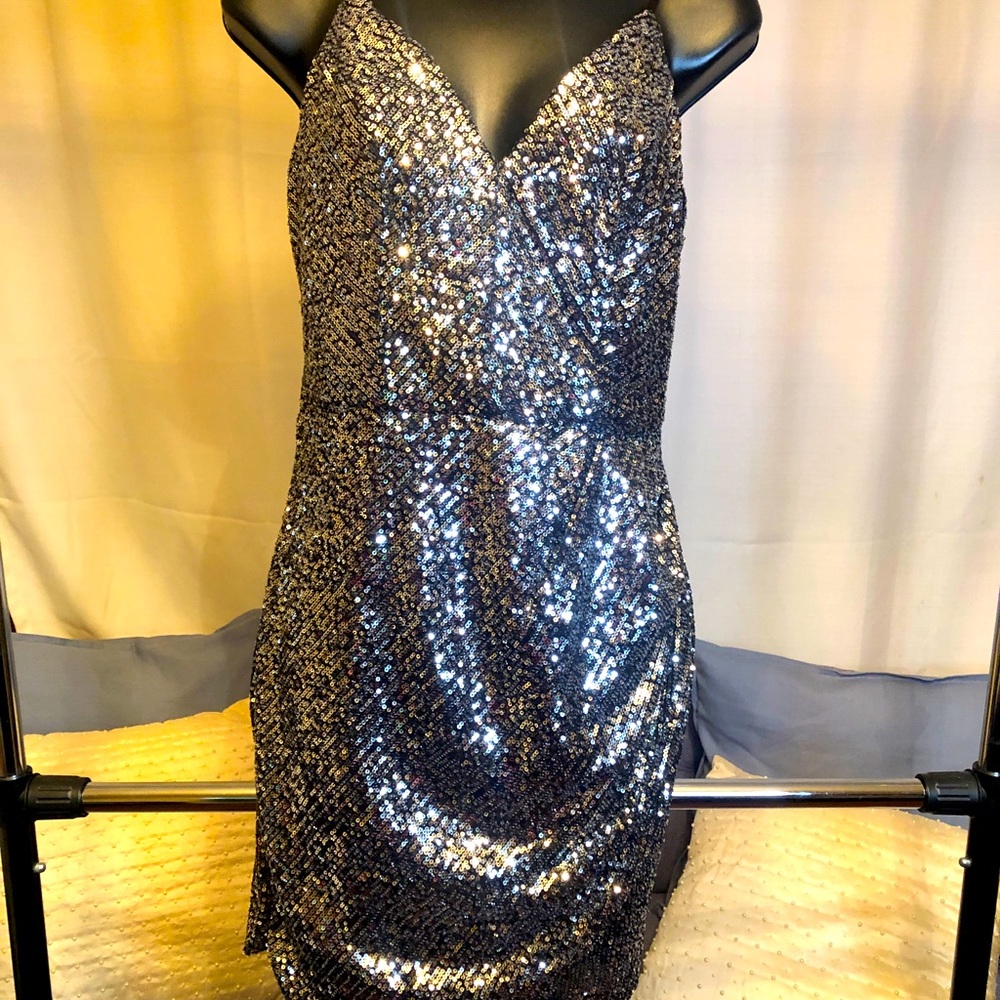 Silver asymmetrical dress with sequins